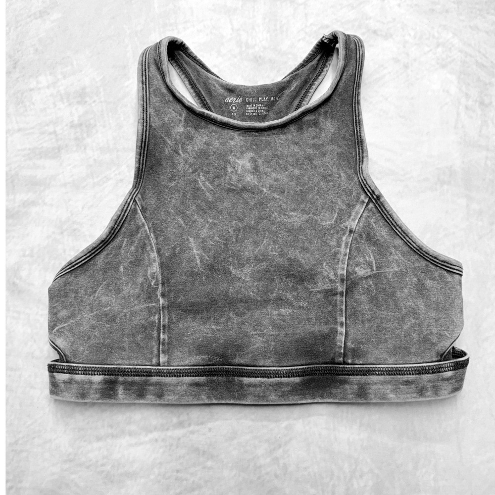 Aerie Chill Play Move High Neck Sports Bra Grey Acid Wash sz M‎